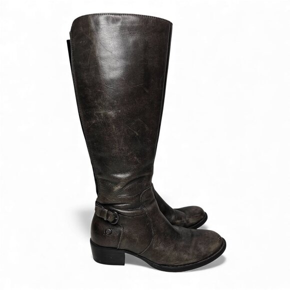 Born Helen Grey Riding Boots Women's Distressed Leather Full Zip Side Western 7M - Picture 2 of 13